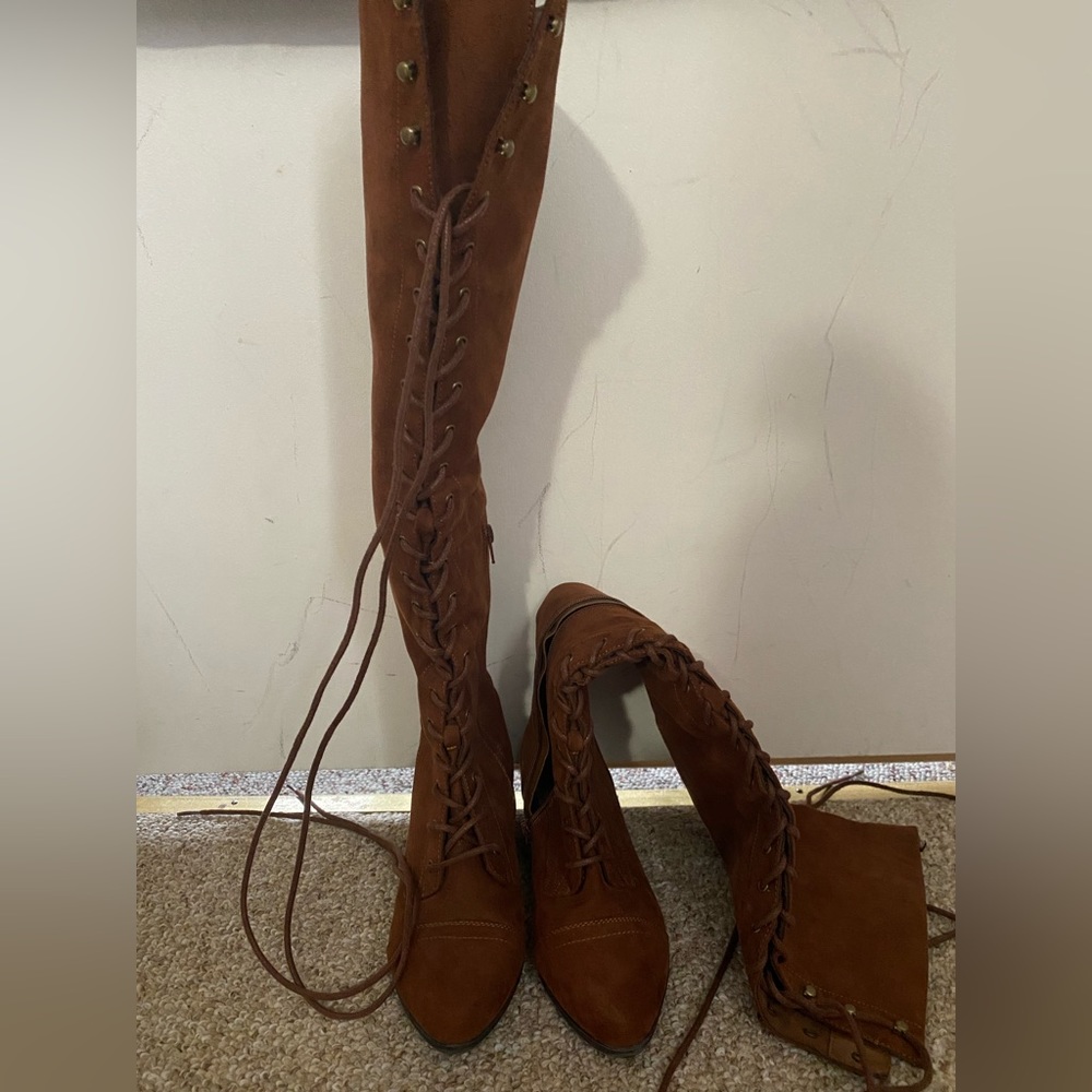 Women's Tall Lace-Up Suede Boots in Brown
